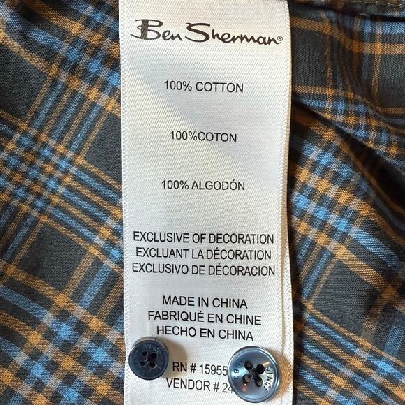 Ben Sherman Men's L Blue Plaid Long Sleeve Cotton Button Down Shirt - Picture 5 of 9